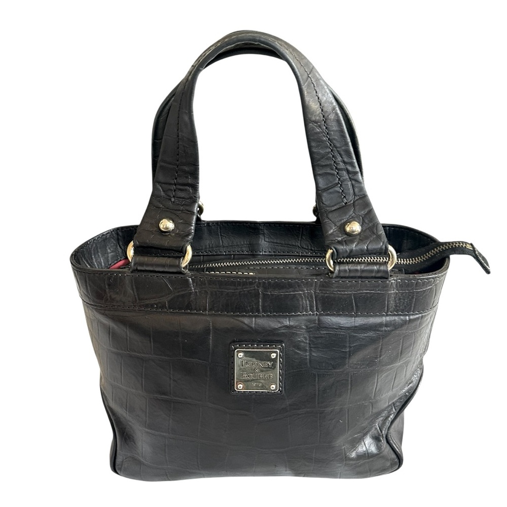Dooney & Bourke Crocodile Embossed Black Leather Small Tote Shoulder Bag